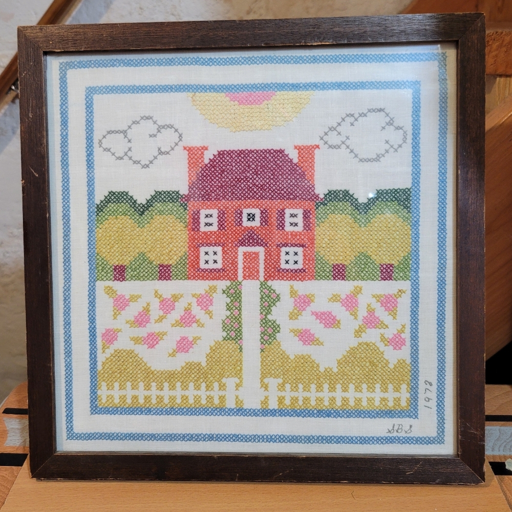 Framed Vintage Sunrise Over House  By Susan Brown Smith 1973
